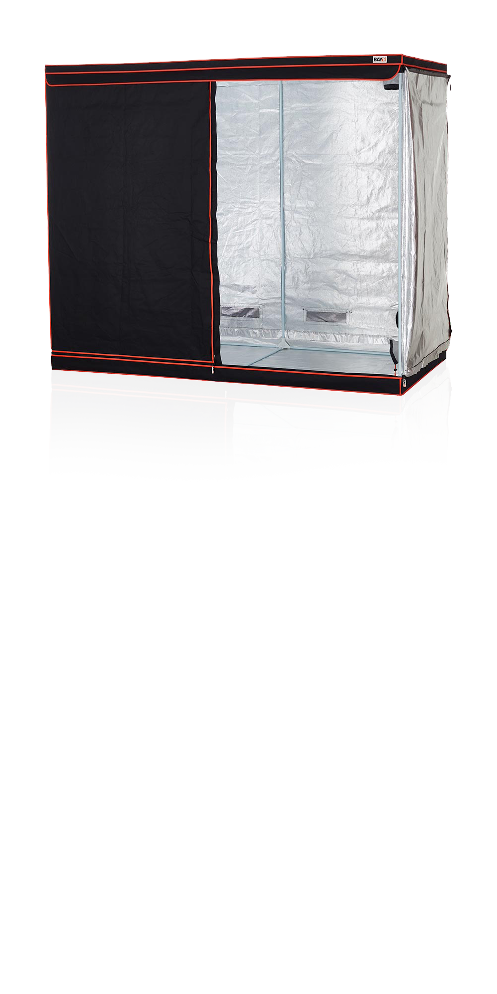 Black and clear grow tent on a white background