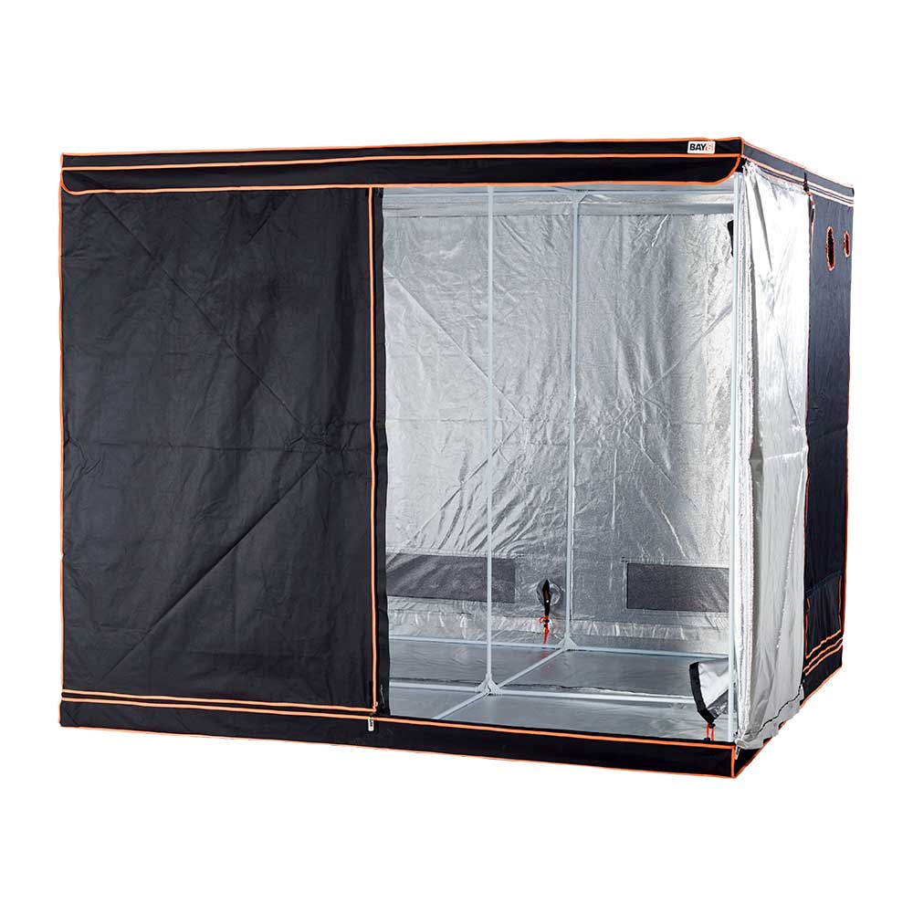 Black and clear grow tent on a white background