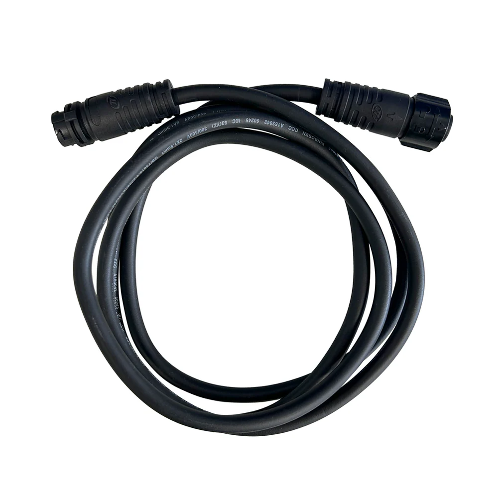 Black cable with connectors on a white background