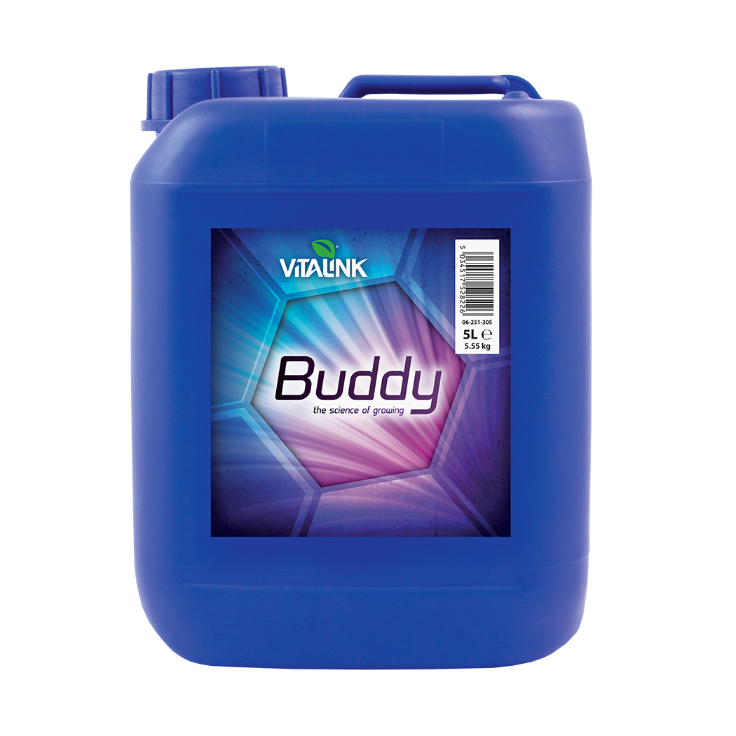 Blue container with 'Vitalink Buddy' label on a white background