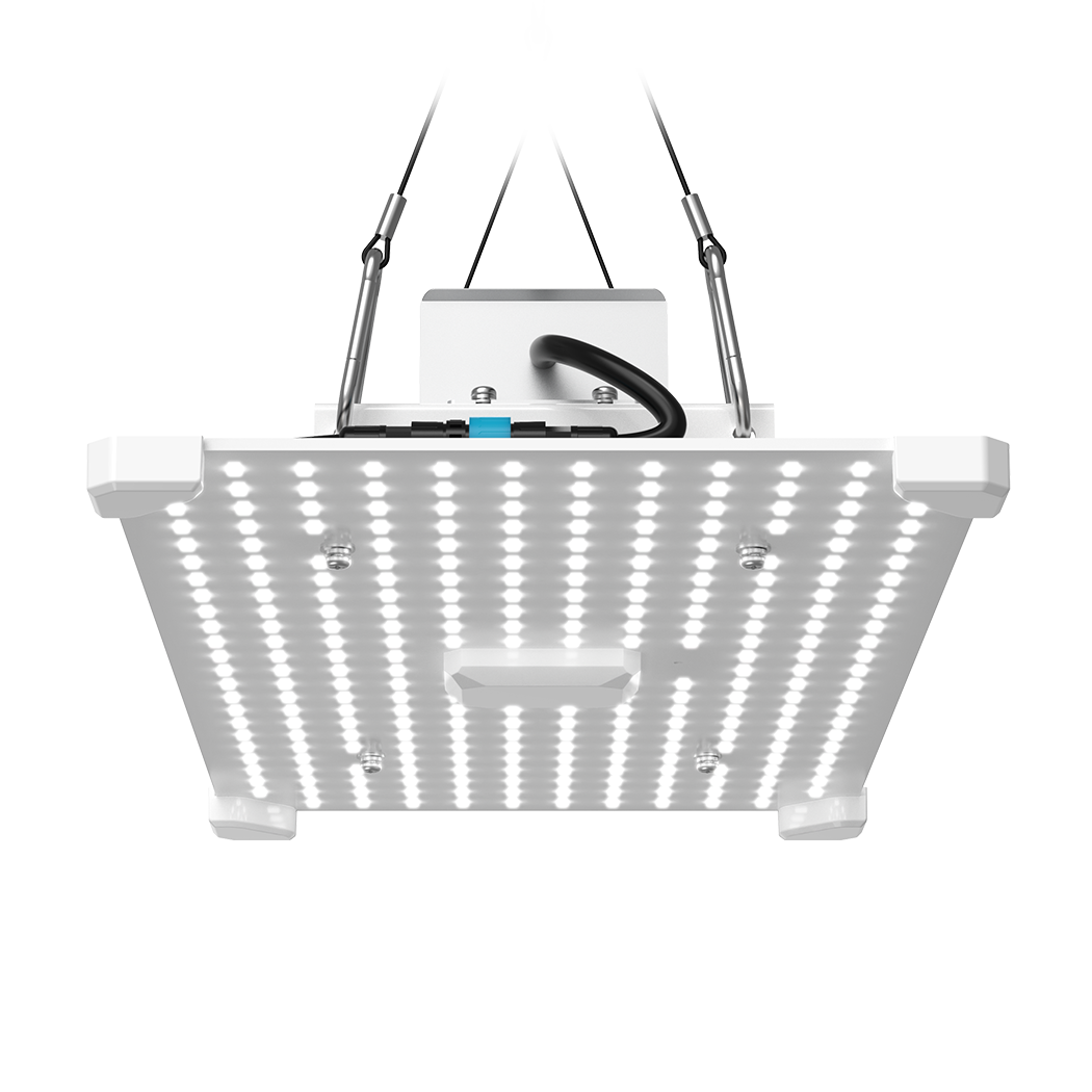 LED grow light with hanging brackets on a white background