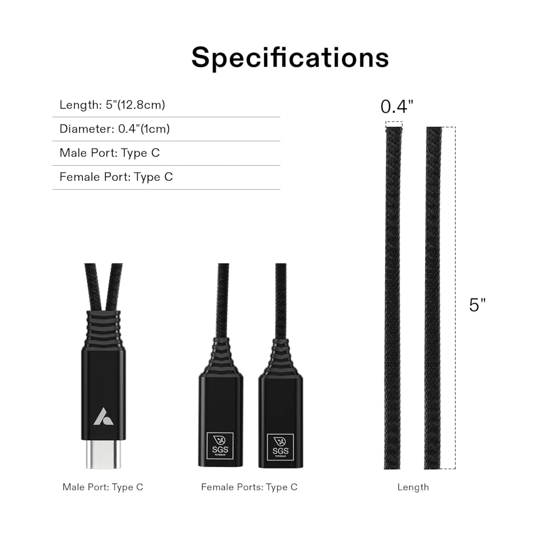 USB-C Splitter with 1 Male to 2 Female