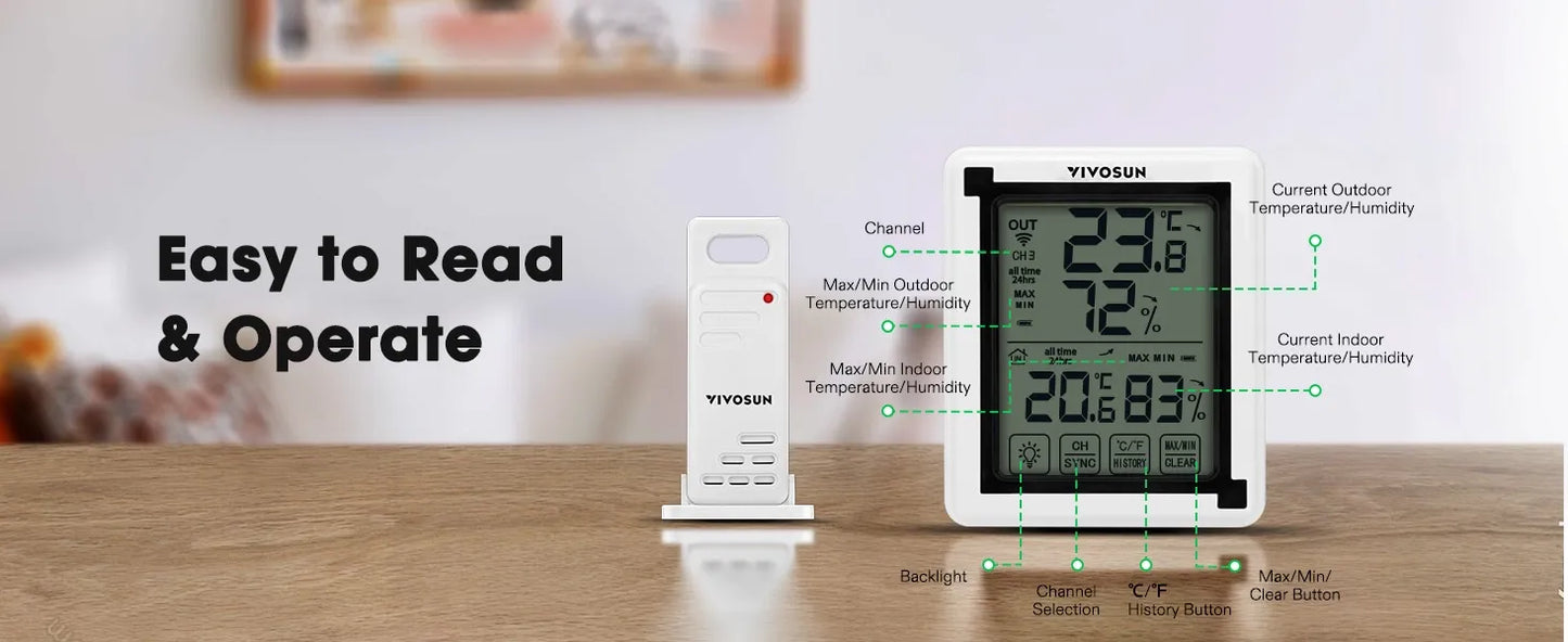 Wireless Thermometer and Hygrometer (3 Remote Sensors)